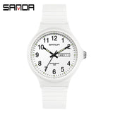 Fashion Sanda Topmerk Calenda Quartz Horloge Minimalistische Stijl Dames Polshorloge Eenvoudig Zwart Wit Waterdicht Horloge Klok Reloj