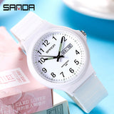 Fashion Sanda Topmerk Calenda Quartz Horloge Minimalistische Stijl Dames Polshorloge Eenvoudig Zwart Wit Waterdicht Horloge Klok Reloj