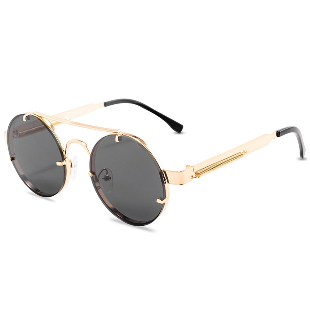 Retro Steampunk Gothic Round Metal Frame Aviator Sunglasses FEISEDY Retro Gothic Steampunk Sunglasses Round Metal Frame  main image 4