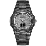 Luxe horloge met volledige diamant voor heren - roestvrijstalen quartz polshorloge met opbergdoos