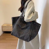 Leopard Pattern Tote Bag for Women - Vintage Canvas Large Capacity Shoulder Handbag