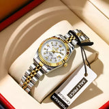 Luxe Elegante Dameshorloge - 3ATM Waterdicht Lumineuze Datum Roestvrij Staal Quartz