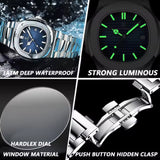 Luxe Vierkante Zakenhorloge - Waterdicht Lumineuze Datum Roestvrij Staal Quartz