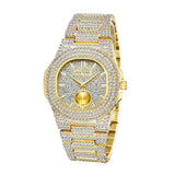 Luxe horloge met volledige diamant voor heren - roestvrijstalen quartz polshorloge met opbergdoos