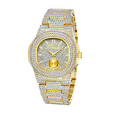 Luxe horloge met volledige diamant voor heren - roestvrijstalen quartz polshorloge met opbergdoos