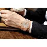 Luxe horloge met volledige diamant voor heren - roestvrijstalen quartz polshorloge met opbergdoos