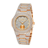 Luxe horloge met volledige diamant voor heren - roestvrijstalen quartz polshorloge met opbergdoos