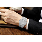 Luxe horloge met volledige diamant voor heren - roestvrijstalen quartz polshorloge met opbergdoos