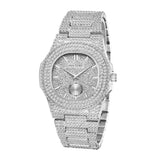 Luxe horloge met volledige diamant voor heren - roestvrijstalen quartz polshorloge met opbergdoos