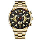 Stainless Steel Sports Watch for Men - Quartz Wristwatch Calendar Luminous Clock Leather