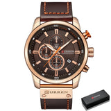 Luxe horloge voor heren met leren band - Quartz Sportchronograaf Polshorloge Klok