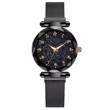 Magnetisch sterrenhemelhorloge voor dames - modieuze metalen gaasbandriemkwarts
