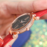 Minimalistisch sterrenhemelhorloge voor dames - Modieus casual lederen band riem quartz