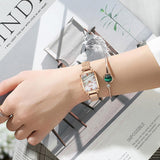Luxe vierkant horloge voor dames - leren armband met quartz wijzerplaat