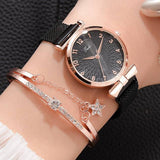 Luxusuhr mit Armband für Damen - Quarz-Armbanduhr mit Magnet- / Lederarmband