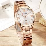 Luxe gouden horloge voor dames - roestvrijstalen armband 3 ATM quartz horloge polshorloge