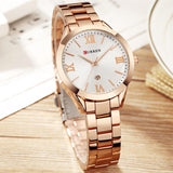 Luxury Gold Watch for Women - Stainless Steel Bracelet 3 ATM Quartz Clock Wristwatch