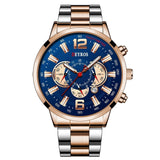 Stainless Steel Sports Watch for Men - Quartz Wristwatch Calendar Luminous Clock Leather