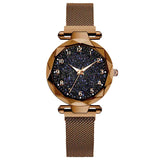 Magnetisch sterrenhemelhorloge voor dames - modieuze metalen gaasbandriemkwarts
