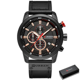 Luxe horloge voor heren met leren band - Quartz Sportchronograaf Polshorloge Klok
