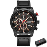 Luxe horloge voor heren met leren band - Quartz Sportchronograaf Polshorloge Klok