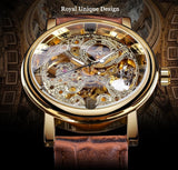 Golden Case Luxusuhr für Herren - Uhr mit Leder- oder Mesh-Armband, transparentes mechanisches Skelett