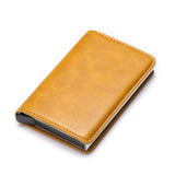 RFID Credit Card Holder Wallet - Vintage Leather Aluminium Case with Money Clip