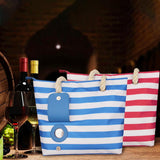 Sac de plage fourre-tout rayé avec compartiment à vin isolé et poches latérales