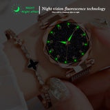 Magnetisch sterrenhemelhorloge voor dames - modieuze metalen gaasbandriemkwarts