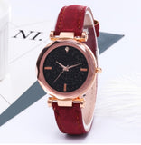 Minimalistisch sterrenhemelhorloge voor dames - Modieus casual lederen band riem quartz