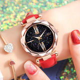 Montre ciel étoilé minimaliste pour femme - Bracelet en cuir décontracté à la mode avec ceinture à quartz