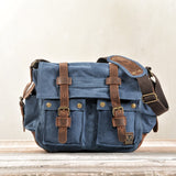Men's Canvas Leather Messenger Bag - Big Satchel Shoulder Briefcase Travel Handbag