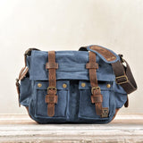 Men's Canvas Leather Messenger Bag - Big Satchel Shoulder Briefcase Travel Handbag