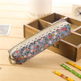 Kleine retro bloem etui - bloemenkant schoolbenodigdheden tas make-up tasje voor meisjes vrouwen