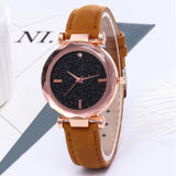 Minimalistisch sterrenhemelhorloge voor dames - Modieus casual lederen band riem quartz