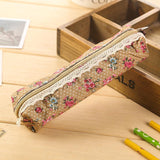 Small Retro Flower Pencil Case - Floral Lace School Supplies Bag Makeup Pouch Purse for Girls Women