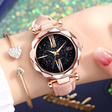 Minimalistisch sterrenhemelhorloge voor dames - Modieus casual lederen band riem quartz
