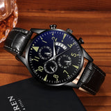 Montre de luxe élégante pour homme - Montre-bracelet à quartz lumineuse avec bracelet en cuir avec calendrier