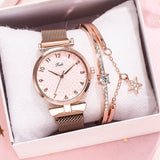 Luxusuhr mit Armband für Damen - Quarz-Armbanduhr mit Magnet- / Lederarmband