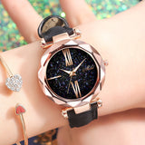 Minimalistisch sterrenhemelhorloge voor dames - Modieus casual lederen band riem quartz