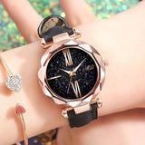 Montre ciel étoilé minimaliste pour femme - Bracelet en cuir décontracté à la mode avec ceinture à quartz