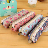 Small Retro Flower Pencil Case - Floral Lace School Supplies Bag Makeup Pouch Purse for Girls Women