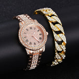 Diamond Watch with Bracelet for Women - Luxury Rhinestone Quartz Wristwatch