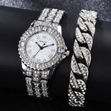 Diamond Watch with Bracelet for Women - Luxury Rhinestone Quartz Wristwatch
