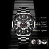 Stainless Steel Sports Watch for Men - Quartz Wristwatch Calendar Luminous Clock Steel