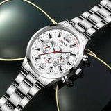 Stainless Steel Sports Watch for Men - Quartz Wristwatch Calendar Luminous Clock Leather