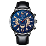 Stainless Steel Sports Watch for Men - Quartz Wristwatch Calendar Luminous Clock Leather