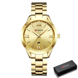 Luxury Gold Watch for Women - Stainless Steel Bracelet 3 ATM Quartz Clock Wristwatch