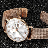 Ultradun luxe horloge voor dames - quartz kalenderklok roestvrij staal waterdicht horloge