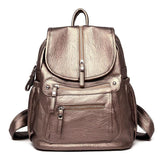 Vintage PU Leather Backpack for Women - Shoulder Travel School Mochilas Zipper Bag